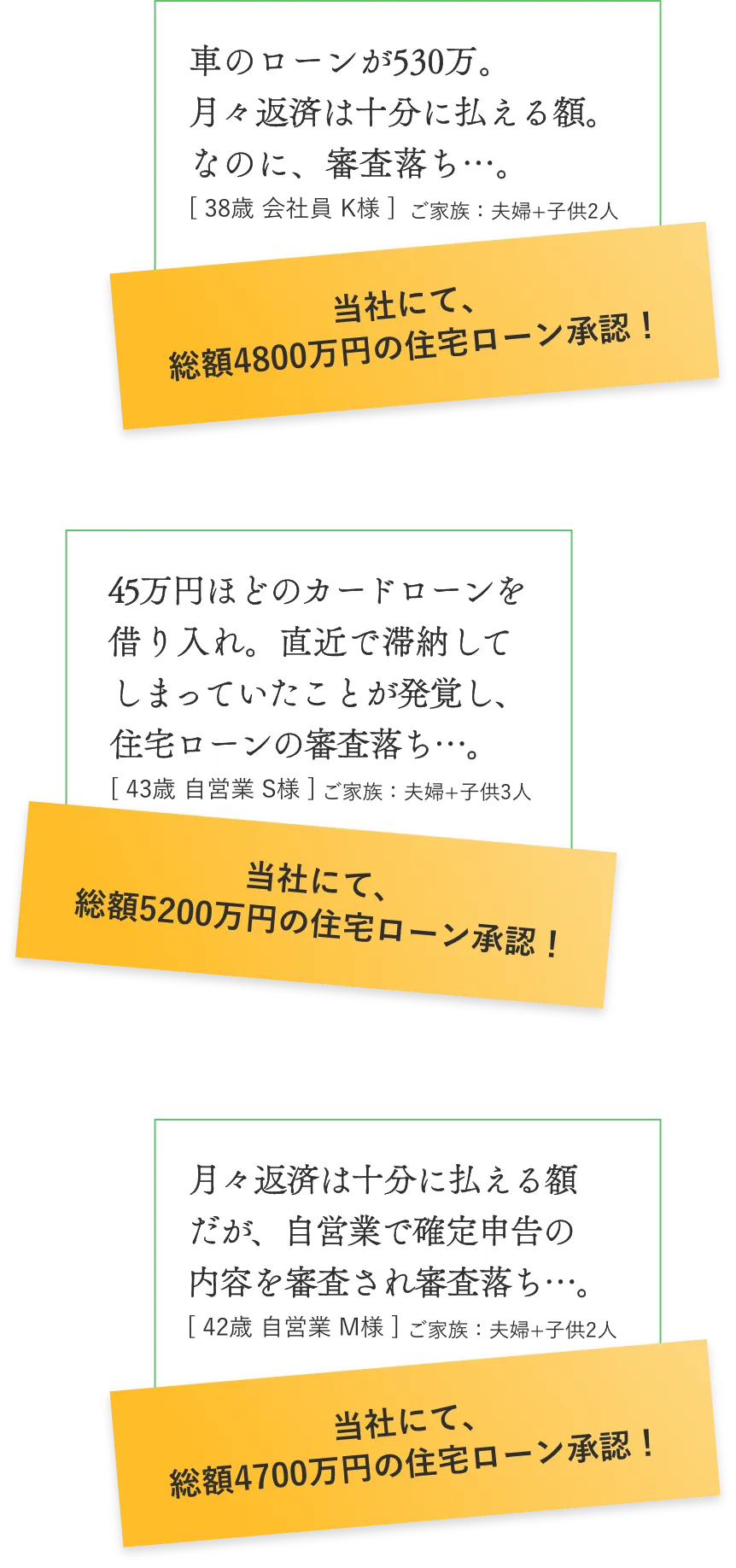 これまで審査落ちしていたお客様が弊社でローン承認された事例3例