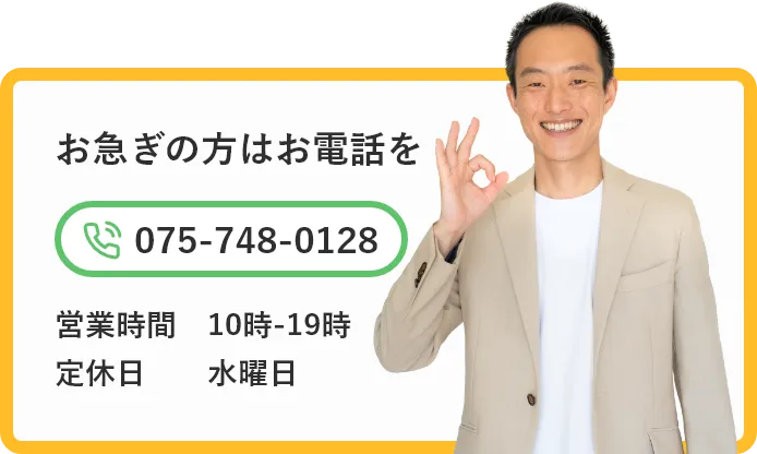 お急ぎの方はお電話を。075-748-0128